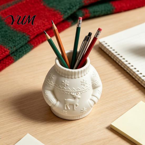 Organized Desk Accessories for Home 3D Printed Sweater Pen Holder, Creative Organizer with Elk Snowflake Relief Shape Pencil Cup Office School
