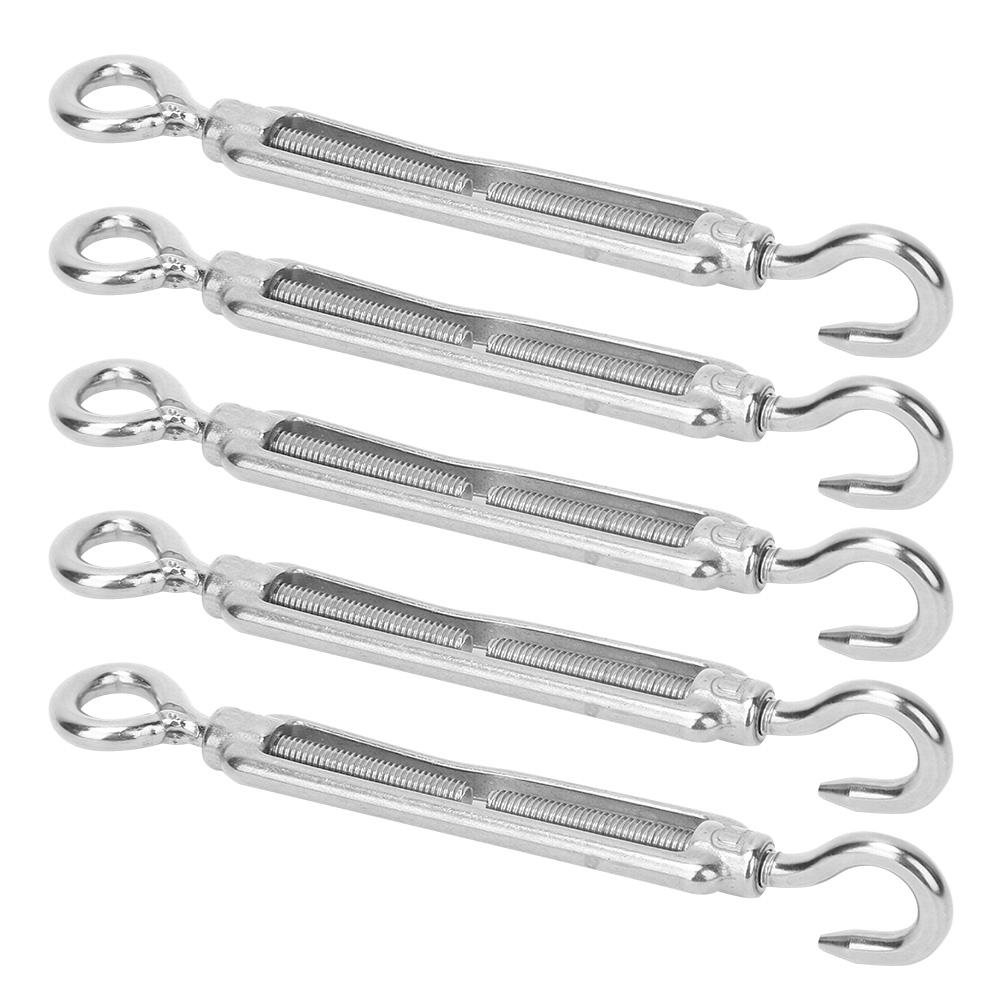 5Pcs 304 Stainless Steel Wire Rope Tension Tensioner Hook & Eye Turnbuckle for Indoor Outdoor(M6 )