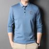 Мужская весенне-осенняя новая мужская рубашка поло, модная трендовая футболка с вышивкой на лацкане и длинным рукавом
