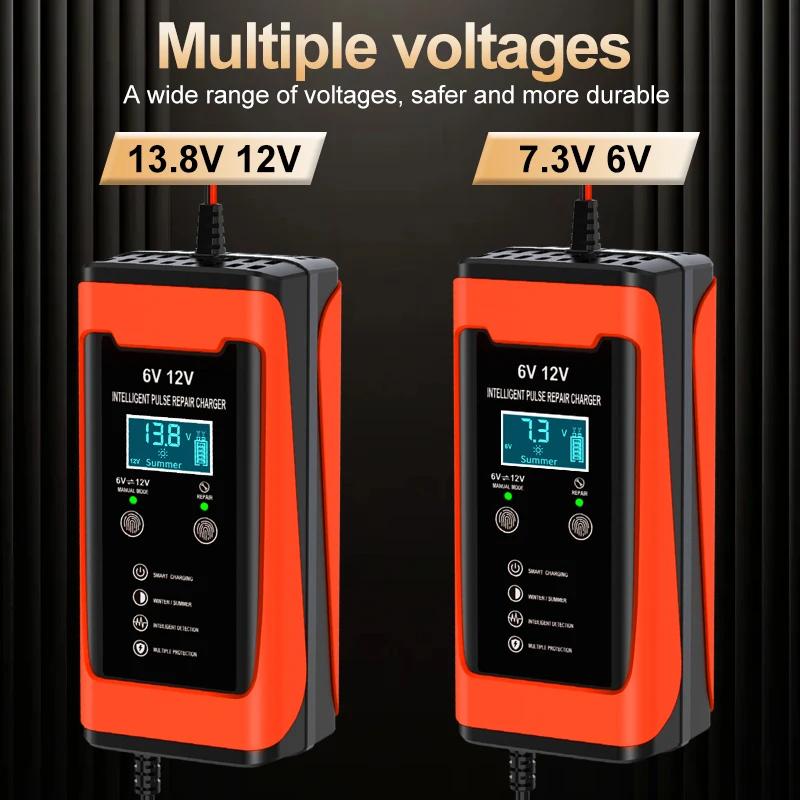 6V 12V 6A Car Battery Charger Universal Smart Fast Charge Cycle GEL Lead-Acid Charger Auto Motorcycle Pulse Repair LCD Display