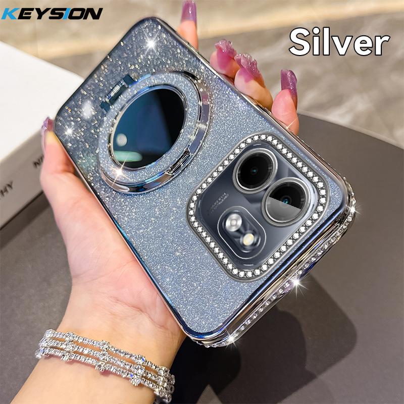 KEYSION Роскошный блестящий магнитный чехол с драгоценностями для телефона Infinix Hot 50i, чехол-подставка с зеркалом для макияжа, противоударный чехол для Infinix Smart 9