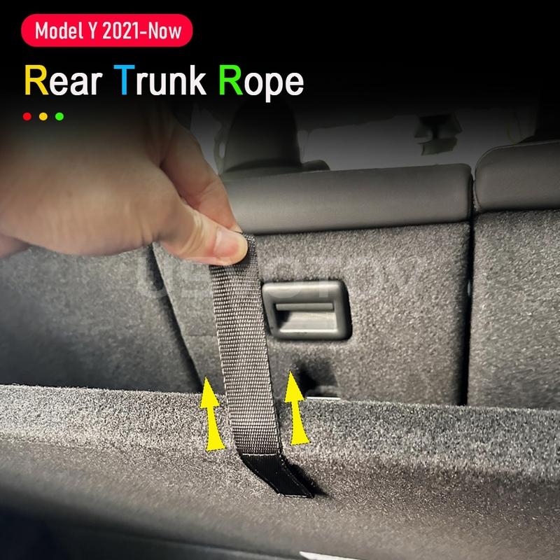 Rear Trunk Rope DrawString For Tesla Model Y 2021-2026 Open Tail Box Cover Handle Pull Strap Car Organizer Accessories Gadgets