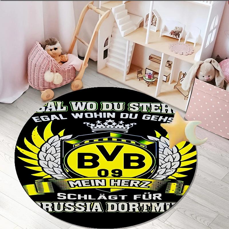1 шт. круглый ковер Дизайн с футбольным мячом Bvb Напечатанный круглый ковер для зоны, Ковер для домашнего офиса, Круглый коврик под стул, Декоративный ковер Подарки для фанатов Рождественский подарок