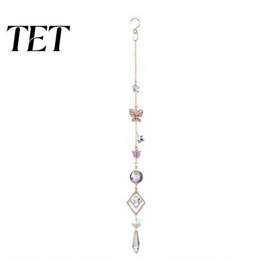 Artistic Garden Hanging Decor Butterfly Crystal Suncatcher Wind Chime, Rainbow Maker Prism Ornament, Retro Home Accents Indoor Outdoor Pendant