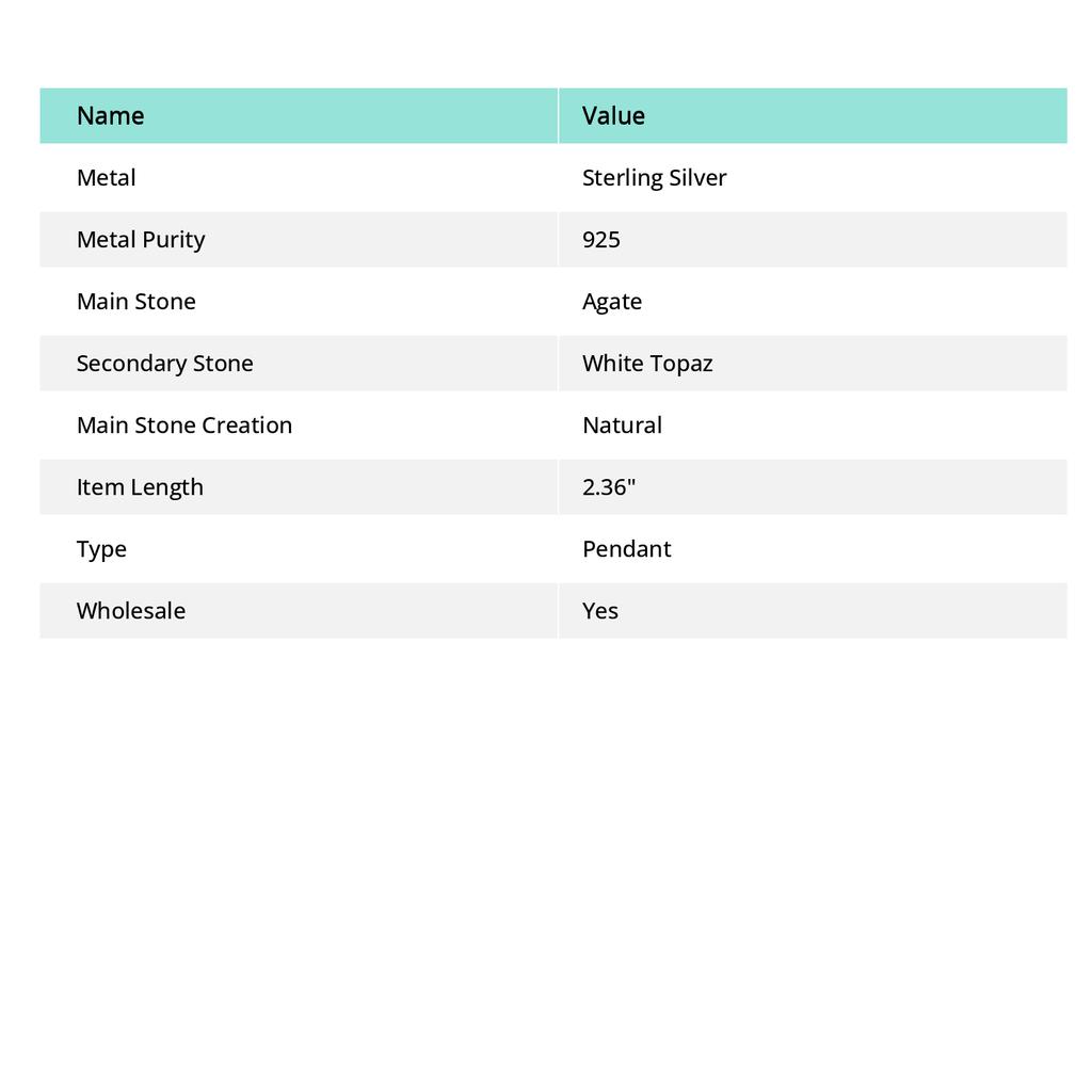 Ювелирная подвеска из серебра 925 пробы с ботсванским агатом и белым топазом 2,36 дюйма b5Q68
