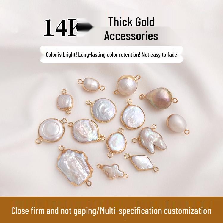 Натуральный барочный неправильной формы жемчуг с двумя отверстиями, рисовая бусина, плоская круглая подвеска для ручной работы, DIY, безельная оправа