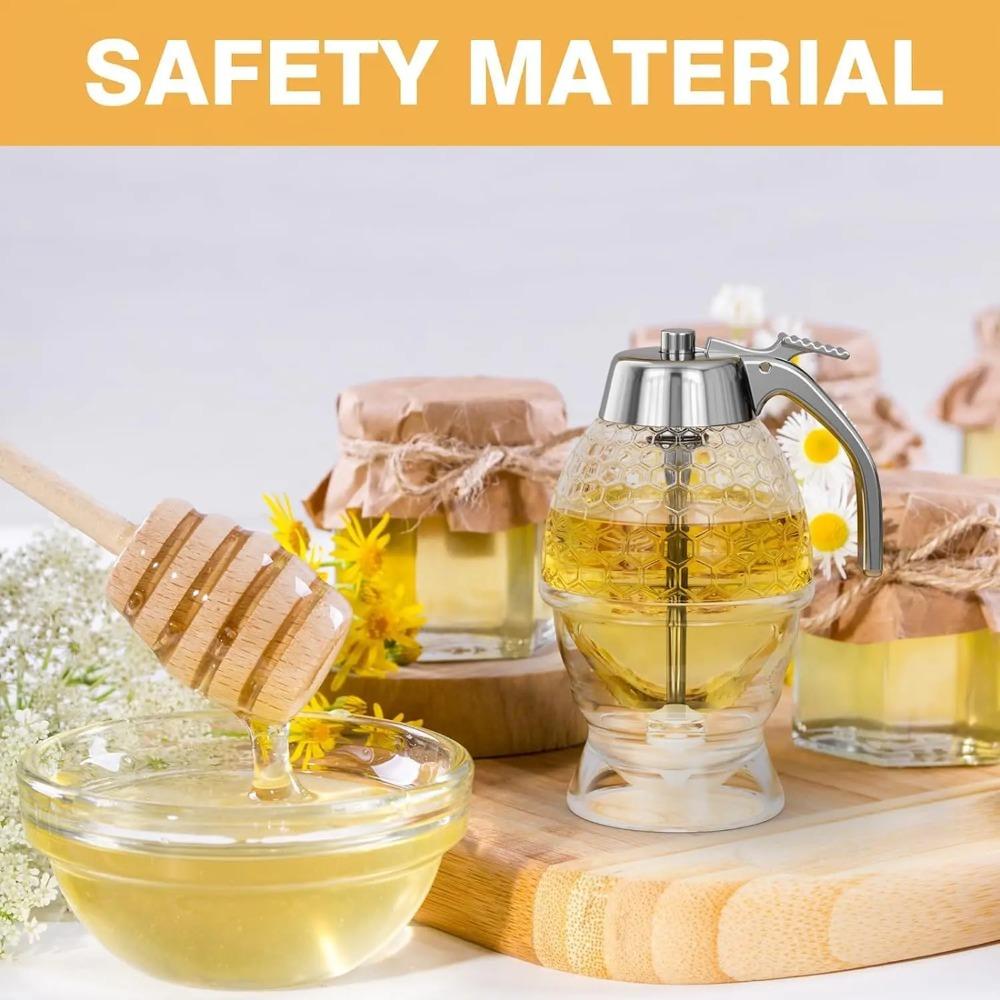 Drip-free Honey Dispenser, Maple Syrup Pouring Bottle, Honey Jar with Stand, Exquisite Honeycomb-shaped Honey Pitcher