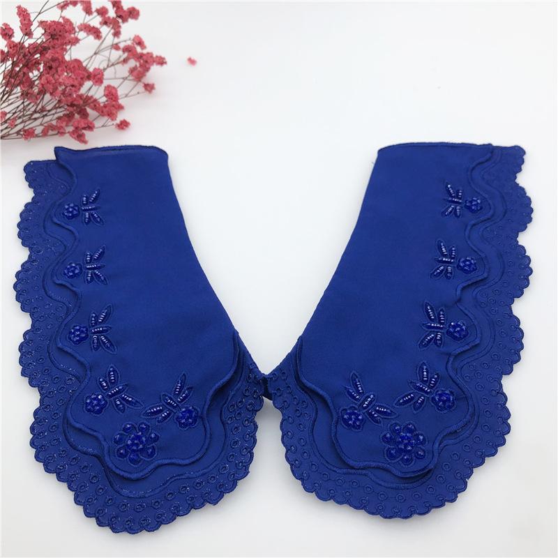 Embrodiery Neckline Collar Cover Lace Flower Bead Peter Pan Fake Collar Women Detachable Collars Removable Lapel False Faux Col