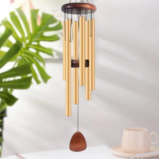 Retro Wind Chime with 6 Aluminum Tubes S-shaped Hook Natural Soothing Melody