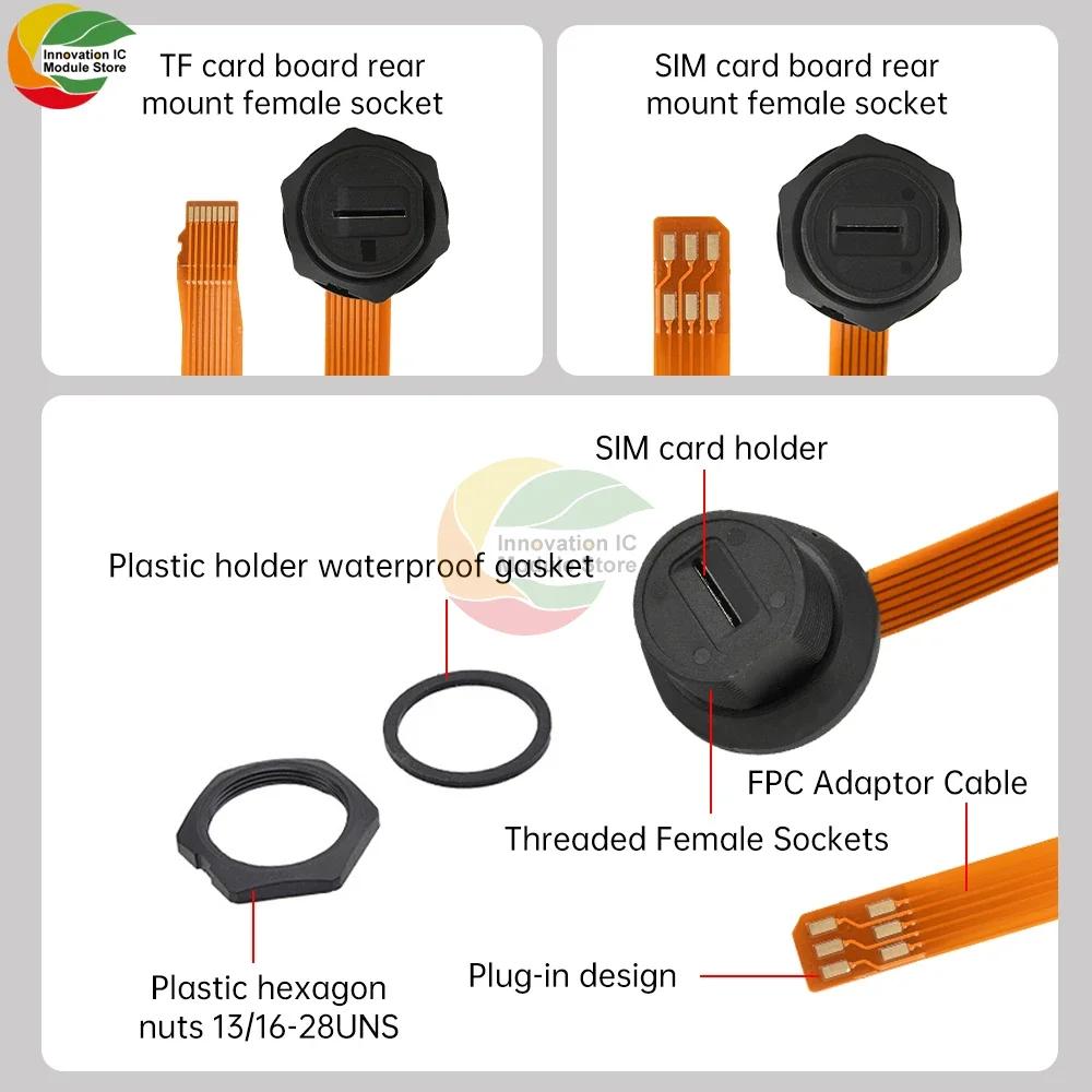 TF Mini Waterproof SIM Card Adaptor IP67 Threaded Back Mount Female Solder Socket FPC Connector Panel Mount Connector