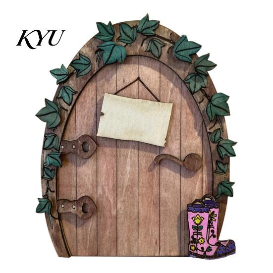 Easter Wooden Ornaments Fairy Door Decor, 2D Gnome Elf Ornament, Bunny Mushroom Hand Fantasy Storybook Style Props Painted Wood Craft, House