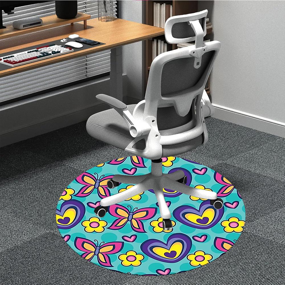 1pc Butterfly FlowersChair Carpet for Office, Indoor Non-Slip Washable Polyester Fiber Carpet, Mat For Office, Machine Washable