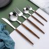Ins Gold Tableware 430 Stainless Steel Knives, Forks and Spoons Set Imitation Wood Western Food Steak Knives and Forks