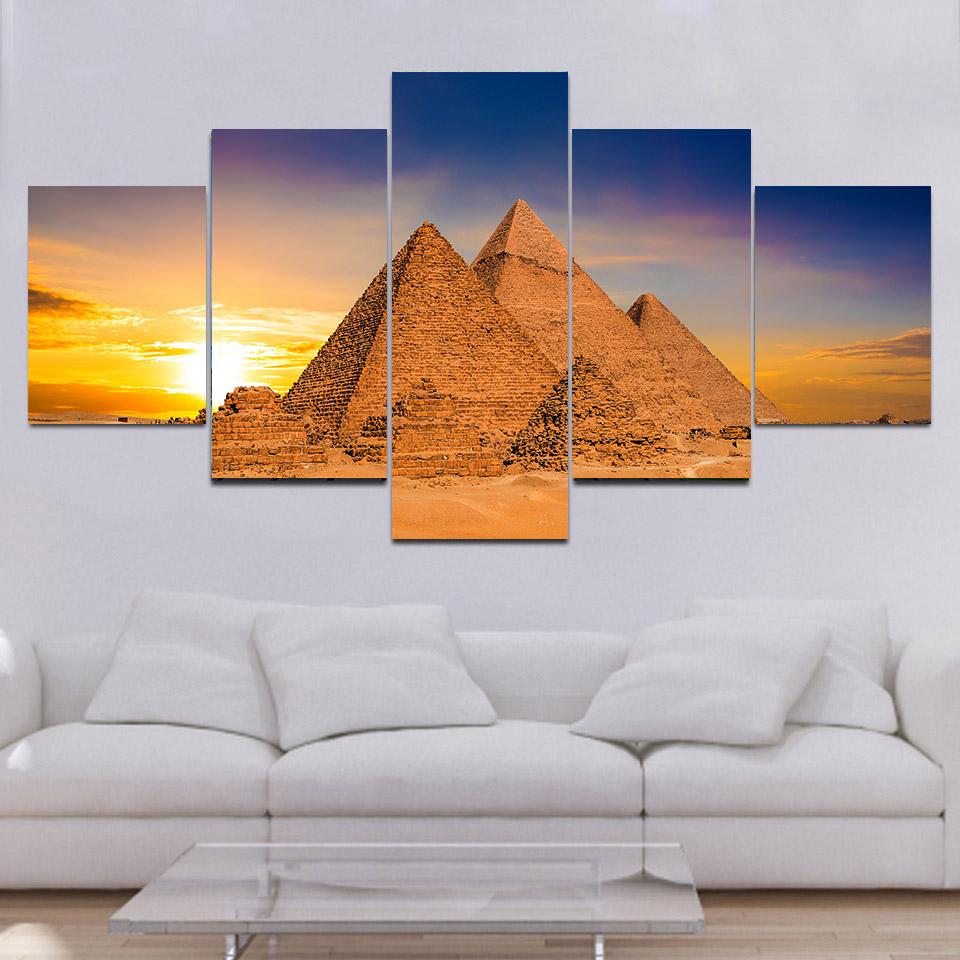 5 панелей Оазис в песчаной египетской пустыне, пирамида, холст, картина, пейзажные постеры и принты, настенное искусство, домашний декор, без рамки