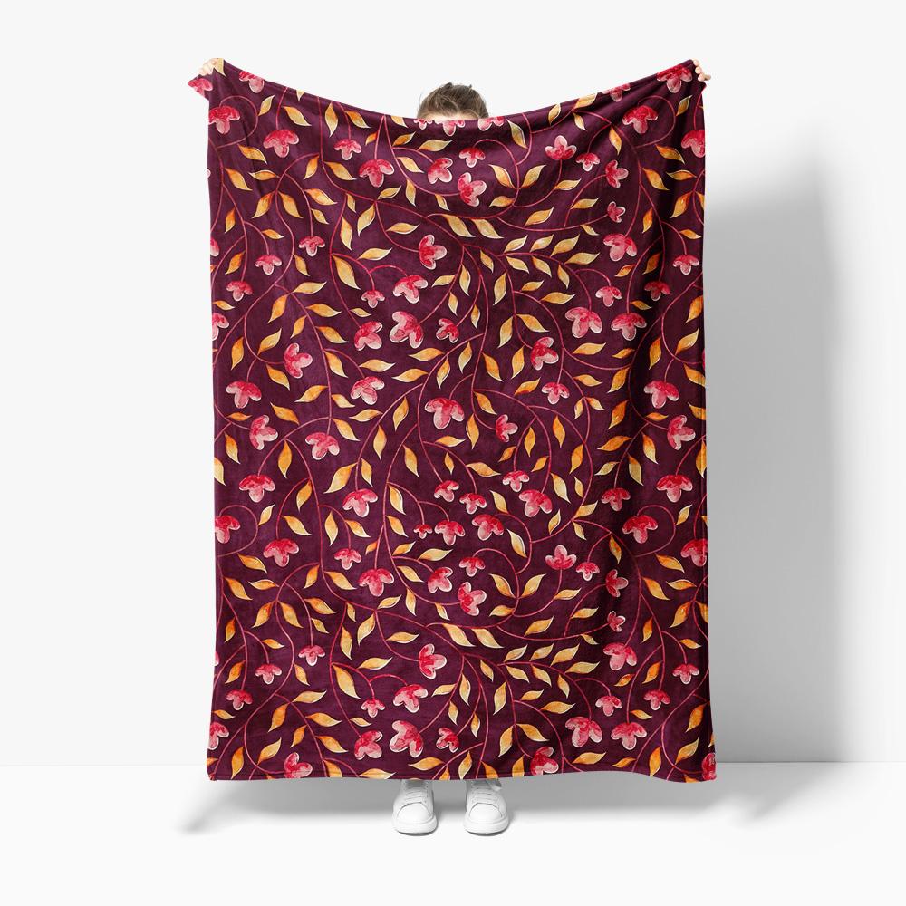 Soft Cozy Watercolor Floral Fleece Blanket Throw for Women Girls Sofa Bed Decoration Gift
