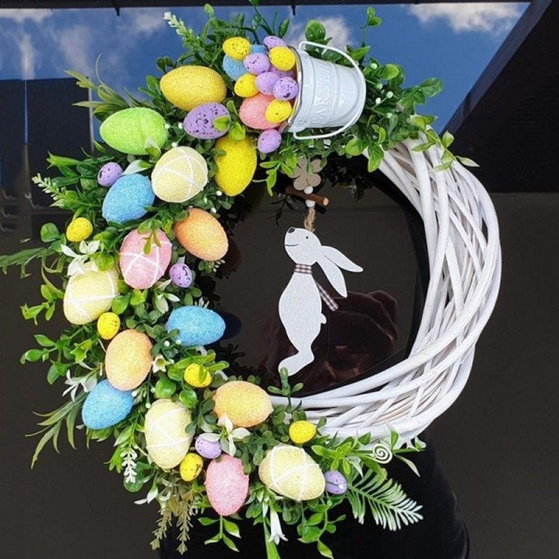 New Funny Easter Wreath with Colorful Eggs Spring Door Wall Acrylic Flat Print Decor