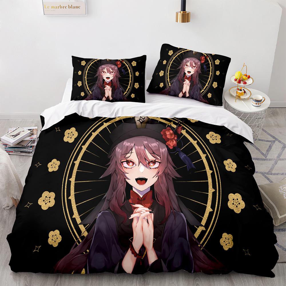 Game Genshin Impact Amber Gorou Hu Tao Costume Duvet Cover Cartoon Bedding Sets Bed Set Quilt Comforter Covers Home Textiles