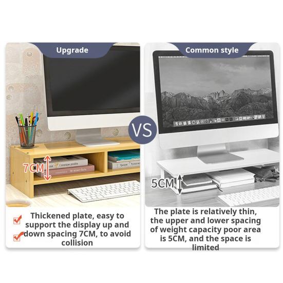 Wooden Computer Elevated Rack Monitor Stand Riser with Storage Compartment Easy Installation Office Desk Storage Organizer Laptop Holder