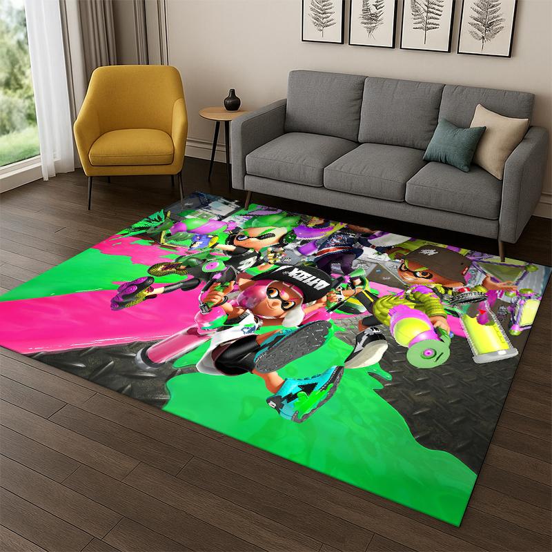 funny Splatoon 3 Cartoon Game Carpet Rug for Bedroom Living Room Sofa Playroom Doormat Home Decor,Kid Area Rug Non-slip gift