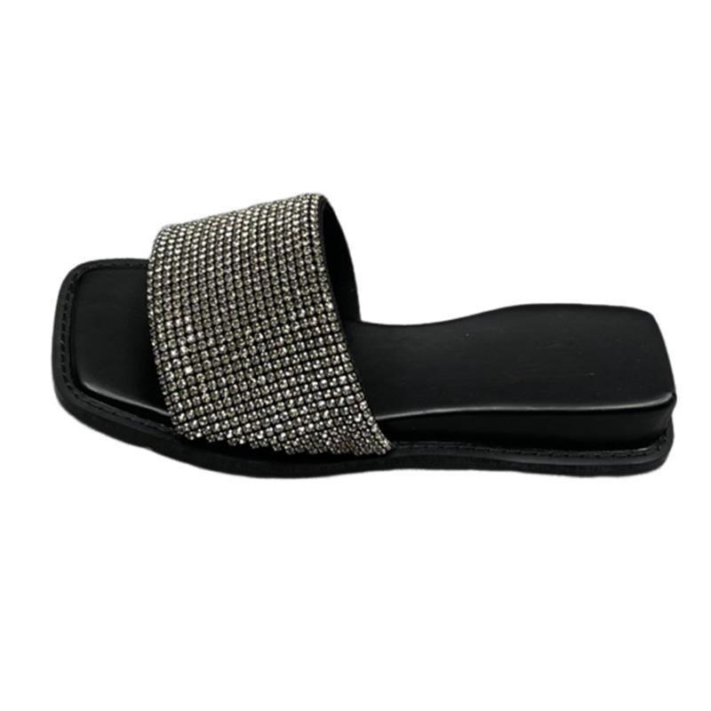 European Station Women's Shoes 2025 Summer New European Products Laikab Rhinestone Slope Heel Open Toe One-word Slippers Women