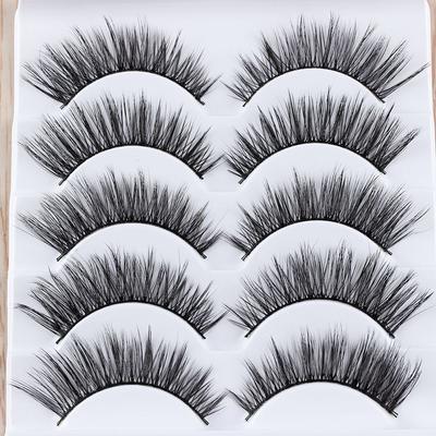 5 Pairs Reusable Glam Handmade Multilayer Thick Cross Extension Tools False Eyelashes Natural Long