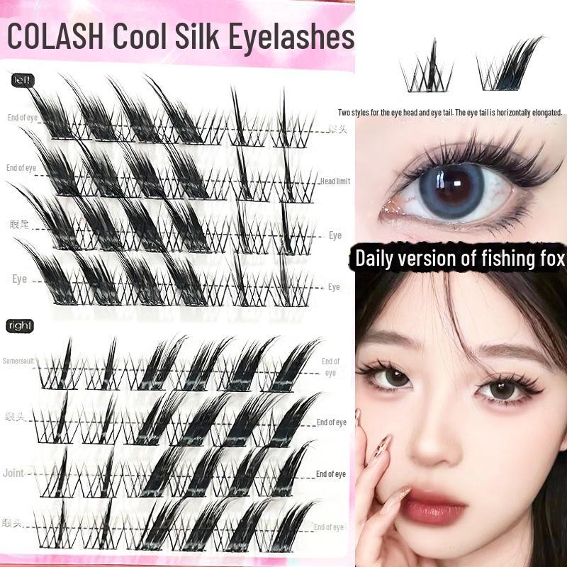 Накладные ресницы Silk Fox Eye: Черный стебель, наклонный дизайн, толстая одиночная гроздь, самопривитый сорт.