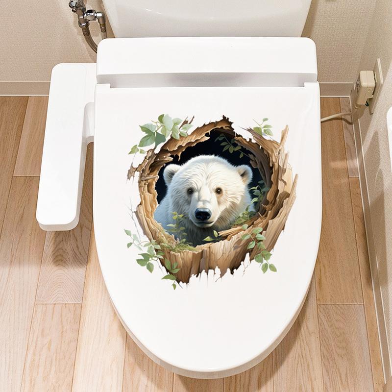 Интересные наклейки для унитаза с животными, самоклеящиеся водостойкие наклейки на крышку унитаза с совой, медведем и кроликом для ванной комнаты, декор для туалета