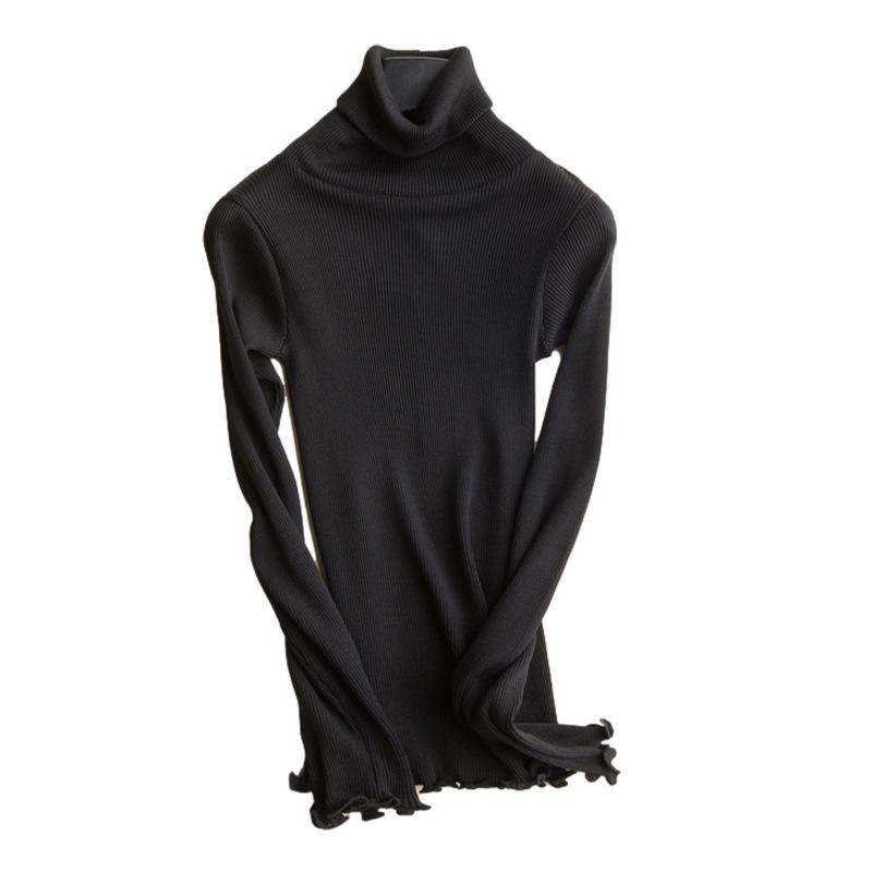 Шелковый топ Yuyue с полувысоким воротником и длинными рукавами для женщин — облегающий крой, шелковая ткань Mulberry с деревянной окантовкой, идеально подходит для осени и зимы.