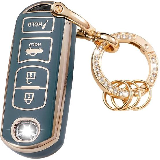 For Mazda Key Fob Cover Soft 3 4 Buttons TPU Protection Car Key Case Shell With Fashion Gold Bling Keychain Compatible With Mazda 3 6 8 Miata MX-5