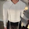 Men Lapel Neck Long Sleeve Button Rib Texture Casual Tops T-shirts