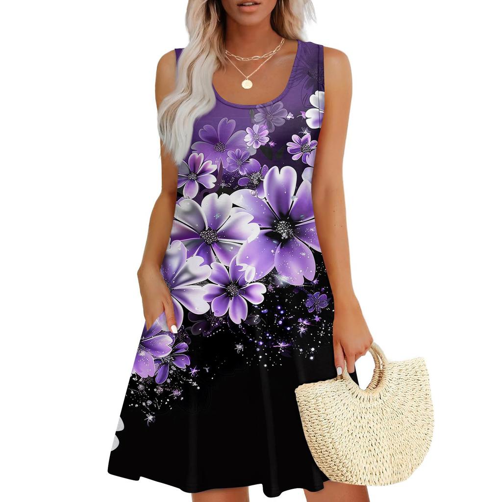 Women's Casual Sundress With Pockets Summer Boho Beach Dress,Holiday Hresses For WomenT-Shirts Dress U Neck Loose Tank Dresses