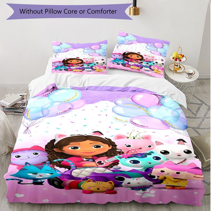 3pcs Duvet Cover Set (1*Duvet Cover + 2*Pillowcase, Without Core), Gabby's Dollhouse Print Soft All‑Season Bedding Set, Home Bedroom Decor Gift