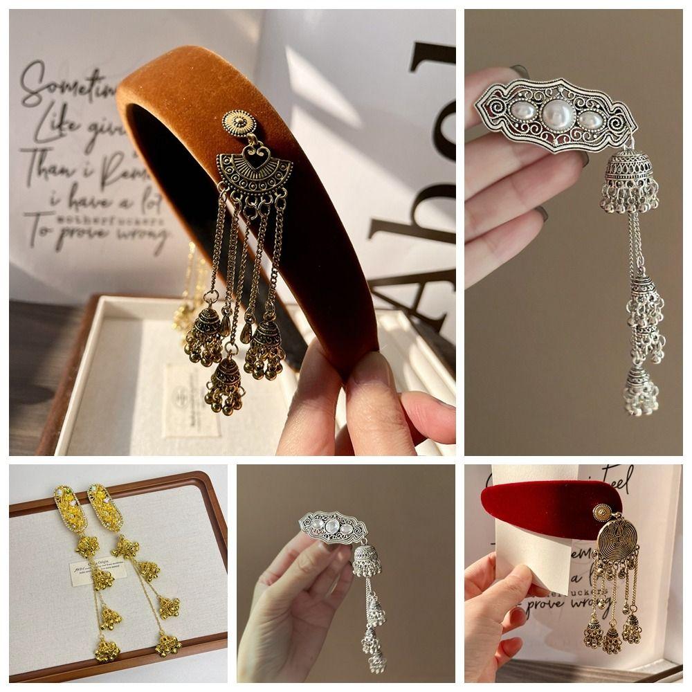Crystal Tassel Bell Hair Clip Vintage Chinese Style Side Clip Fashion Ethnic Style Hair Hoop Women