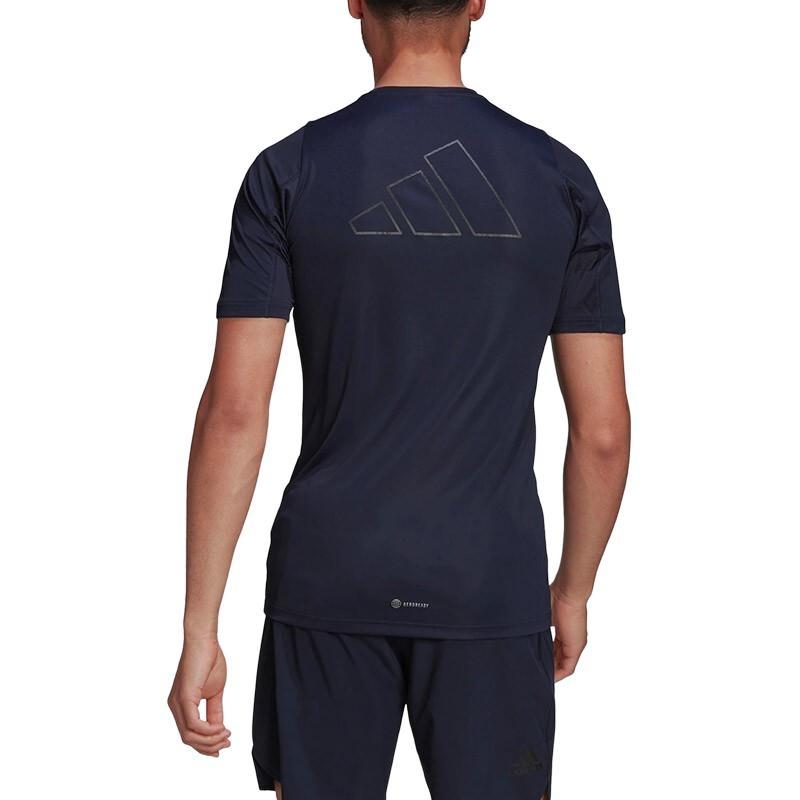 Men's adidas Solid Color Logo Athleisure Casual Sports Round Neck Short Sleeve Navy Blue T-Shirt HC0408