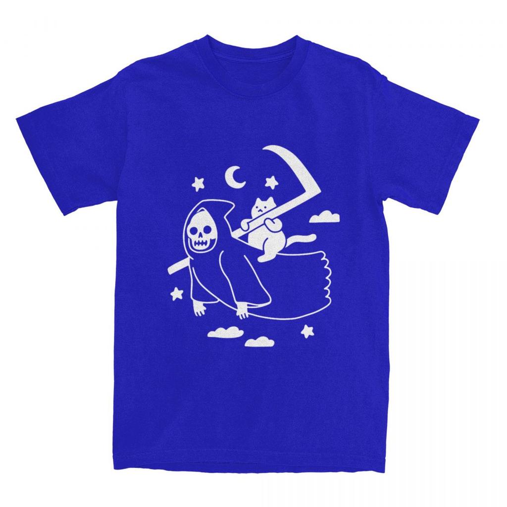 Футболка Cat Riding Grim Reaper Goth Merchandise для мужчин и женщин, готический юмор, винтаж, чистый хлопок, новое поступление, футболки
