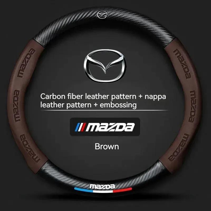 Кожаная накладка на руль автомобиля из углеродного волокна для Mazda 3 5 6 SKYACTIV Axela Atenza CX30 CX5 CX8 CX9 MX5 RX8 RX7 BT50 Аксессуары
