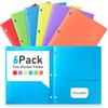 Timart Folders with Pockets 3 Hole Punched-6 Pack, 2 Pocket Heavy Duty Plastic Pocket Folders for 3 Ring Binder, Fit Letter Size File Folder for