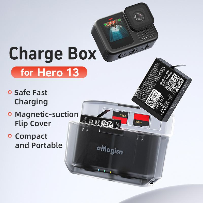 AMAGISN Camera Battery Fast Charging Box for GoPro Hero 13/12/11/10/9 Memory Card Storage Case