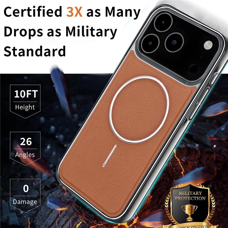 Коричневый кожаный чехол для телефона с магнитной зарядкой для iPhone 17 12 13 14 15 16 Pro Max Air, роскошное покрытие, ультратонкий, противоударный чехол