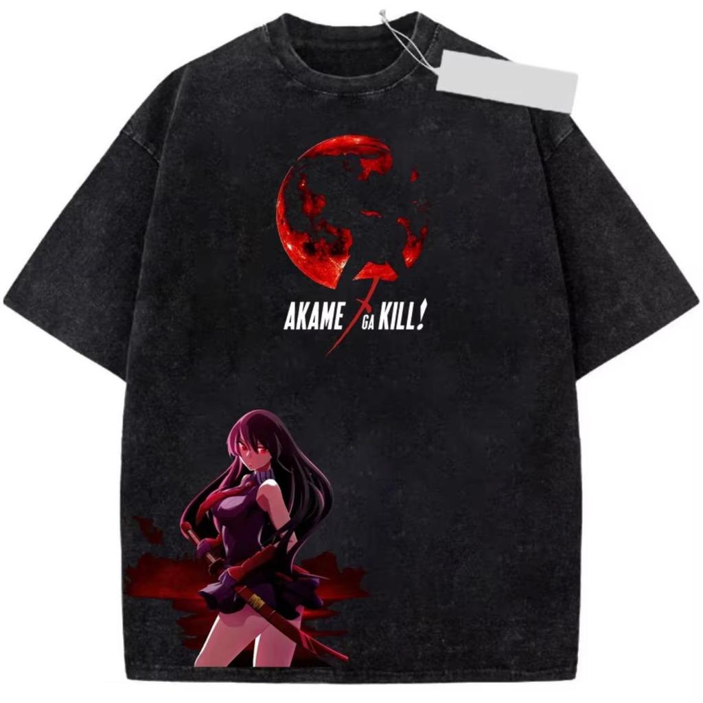 Anime Akame Ga Kill! Manga Graphic Print T-shirt Men Women Vintage Washed O-neck Cotton Streetwear Hip Hop Harajuku Fashion Oversized Short Sleeve
