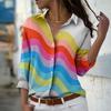 Stripe Print Women Blouse Spring Autumn Femme Office Lady Button Up Turn Down Collar Shirts