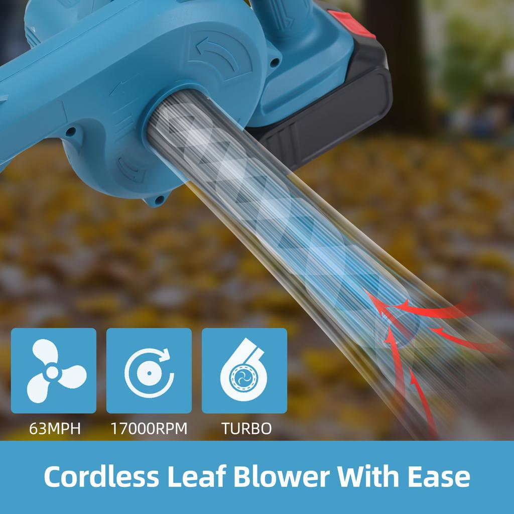 Беспроводная воздуходувка для листьев с 2 батареями 2-в-1, 21 В, аккумуляторная электрическая воздуходувка и пылесос, 63 миль в час