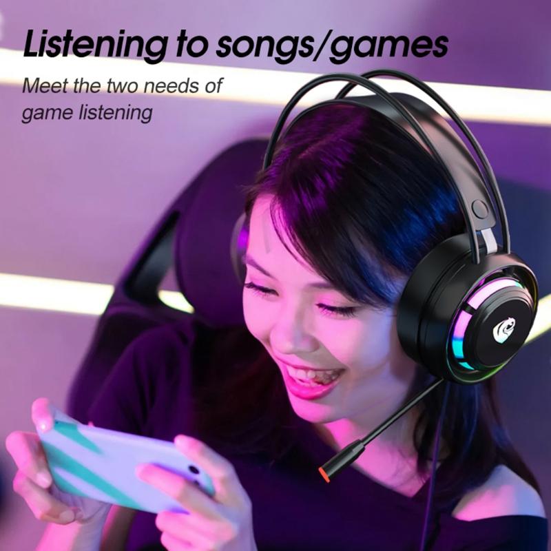 Игровая гарнитура с RGB-подсветкой, объемный стереозвук, наушники с мягкими амбушюрами, мощный эргономичный дизайн, удобные в ношении