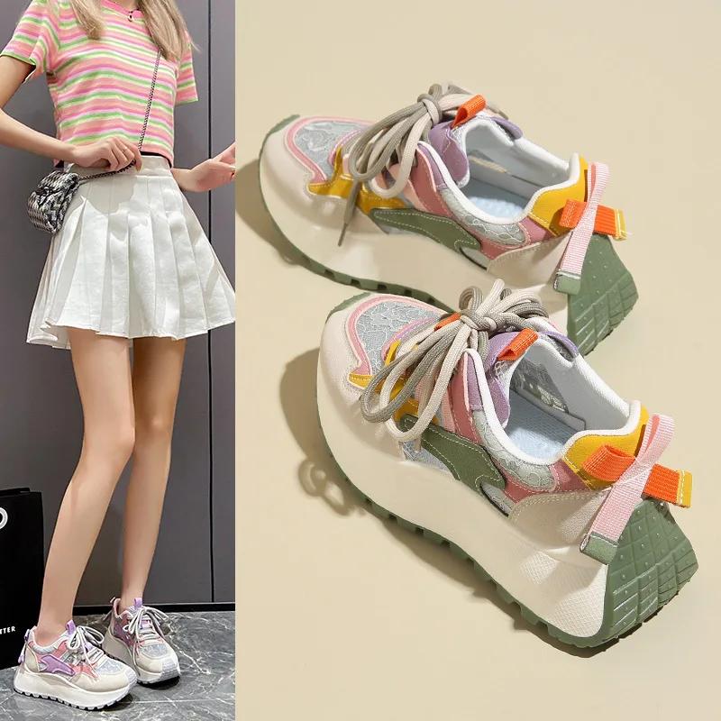 Кроссовки женские на платформе спортивная обувь для отдыха на шнуровке вулканизированная обувь для женщин на открытом воздухе повседневная обувь для бега и ходьбы