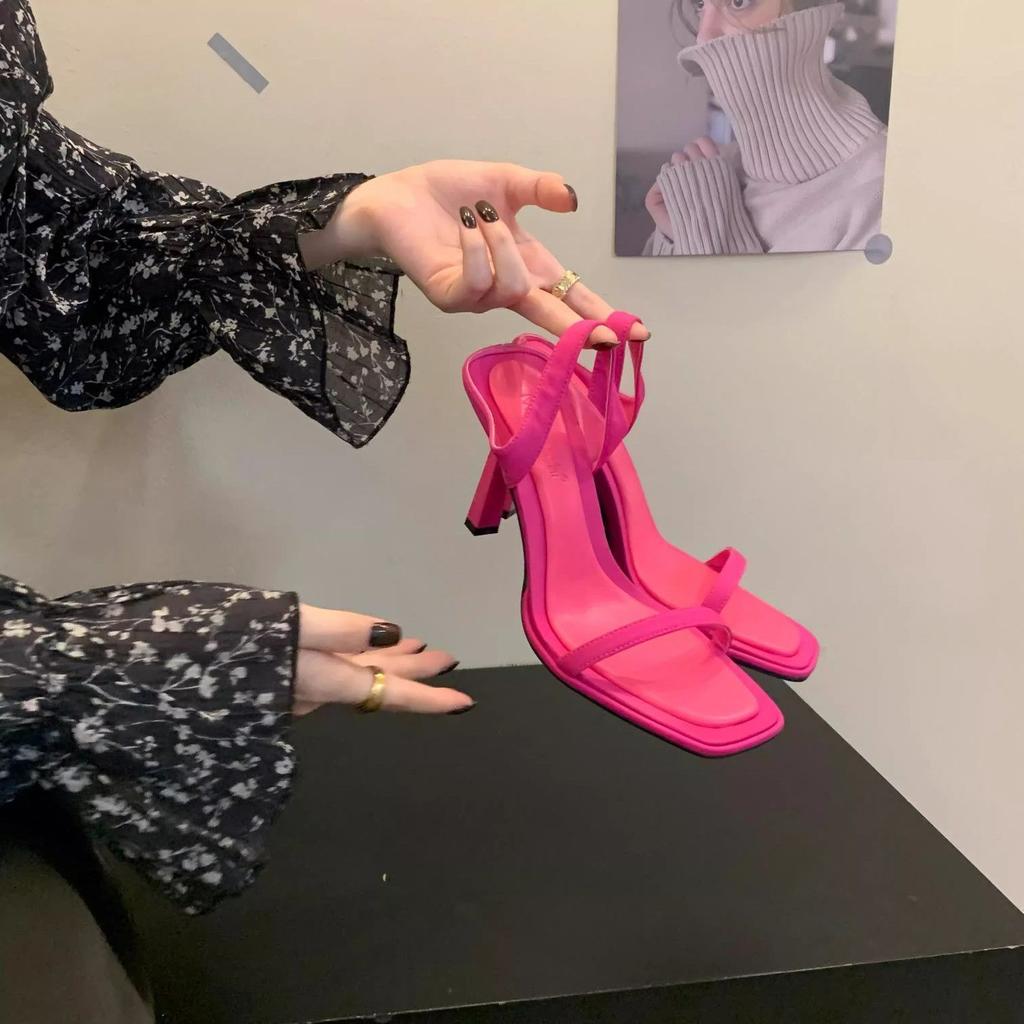 Премиальные серебристые босоножки на высоком каблуке с квадратной головкой, женские, лето 2024, новые туфли на толстой подошве и шпильке, туфли Fairy Muller, односложные тапочки