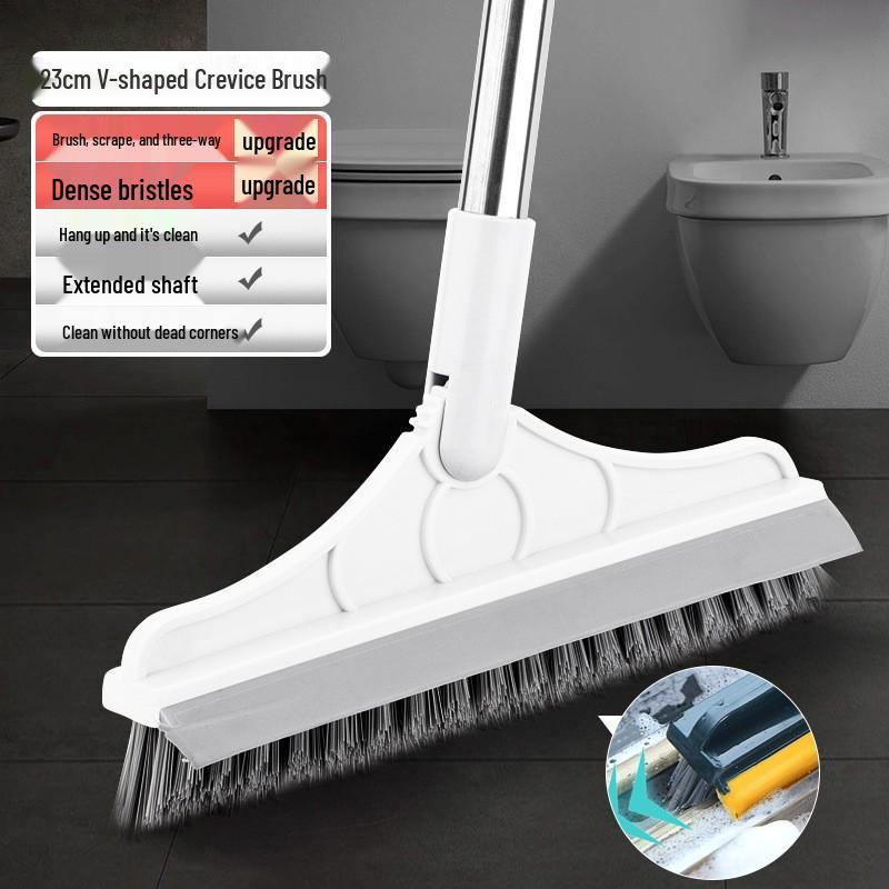 Жесткая щетина щетка для швов и плитки со скребком для уборки ванной и туалета
