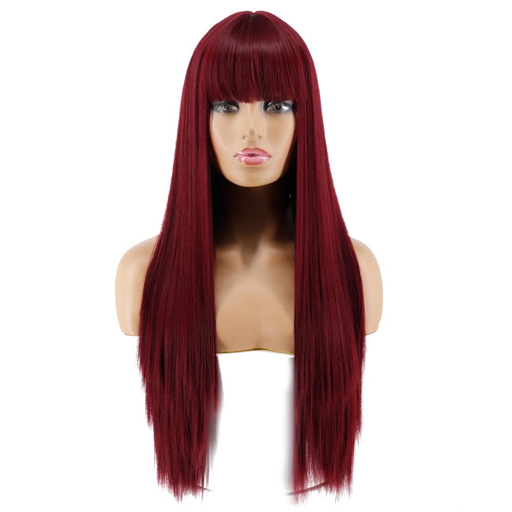 MISS WIG Длинный прямой парик Косплей Черный Серый Парик для женщин с челкой Парик из синтетического высокотемпературного волокна