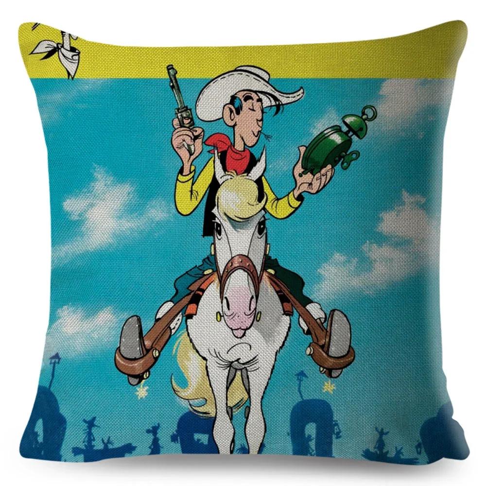 Lucky Luke Наволочка Декор Мультяшный Аниме Принт Чехол на Подушку для Дивана Дома Детской Комнаты Полиэстер Наволочка ,(1)