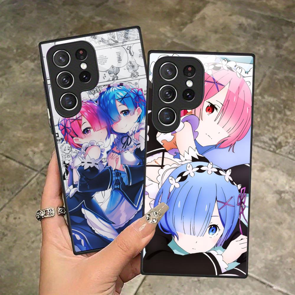 ReZero Rem Ram Glass Mobile Phone Case for Samsung Galaxy A56 55 54 53 52 51 36 35 34 23 16 15 5G Colorful Cover