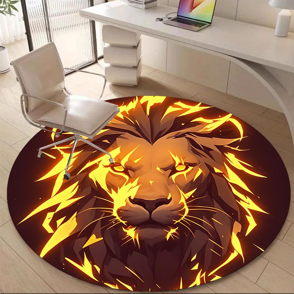 1pc Lion Flame Office Round Area Rug, Mat Suitable ForOffice, Under Office Chairs Bedroom Living Room Home Decor, Room Deco